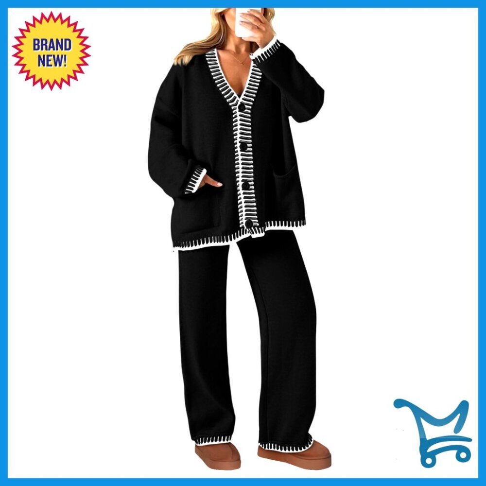 Cozy Knit Lounge Set Two Piece Cardigan Pants Matching Outfit Y2K Chic